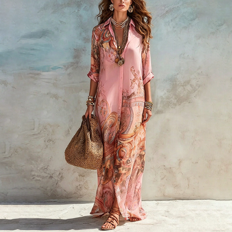 Womens Vintage Floral Long Sleeve Maxi Dress Casual Fashion Summer Style Available in Various Sizes Wholesale