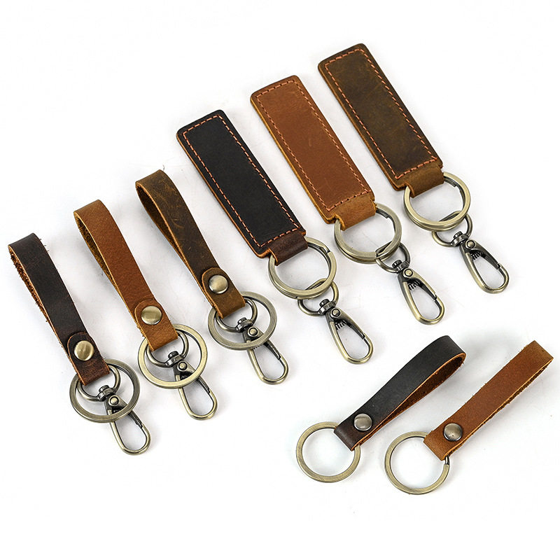Handmade Simple Leather Keychain Retro Crazy Horse Leather Key Ring Key Ring Small Gift