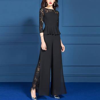 Spring and Summer 2025 New Fashion Black Chanel-Style Wide-Leg Pants Set, Stylish Slimming Lace Two-Piece Set