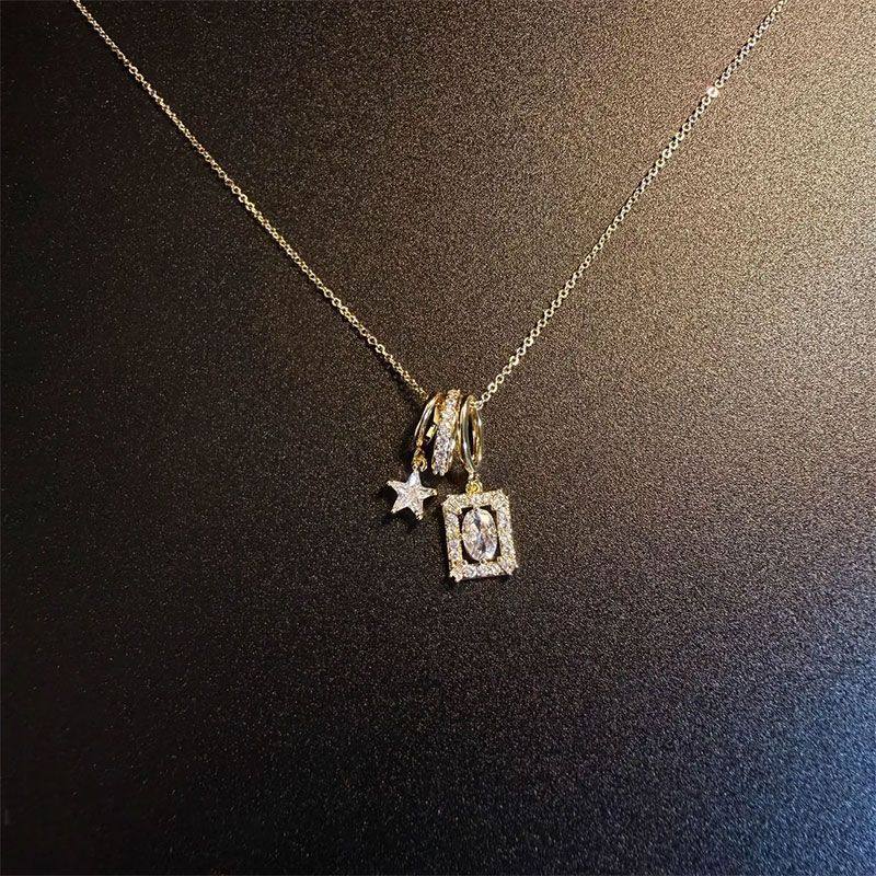 Vintage Design Retro Style Niche Design Sugar Cube Star Necklace Collarbone Chain