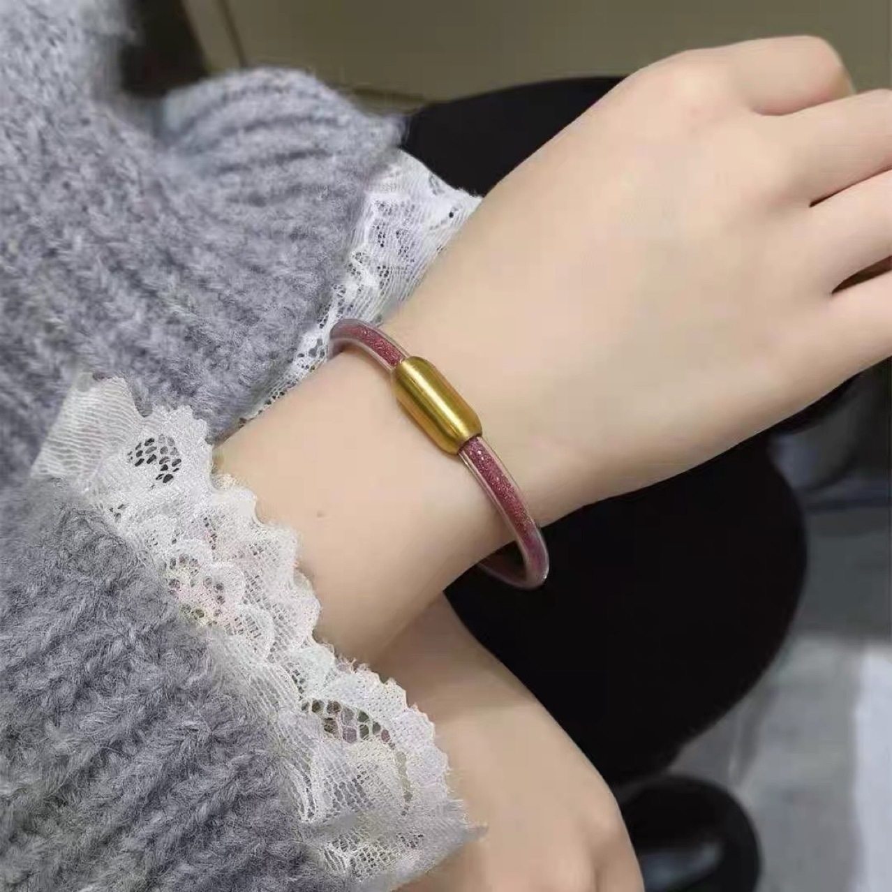 2025 Cinnabar Hose Bracelet DIY Benmingnian Acrylic Men's and Women's Bracelet Transparent Hollow Tube Bracelet with Pink and Purple