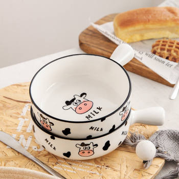 Cute Handle Bowl Household Tableware Oven Baking Pan Salad Bowl Ceramic Bowl with Handle Personal Instant Noodle Bowl