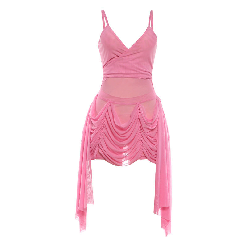 Womens Spring Dress Solid Color Ruched Sheer Cropped Bodycon Style Perfect for Parties or Night Out Wholesale