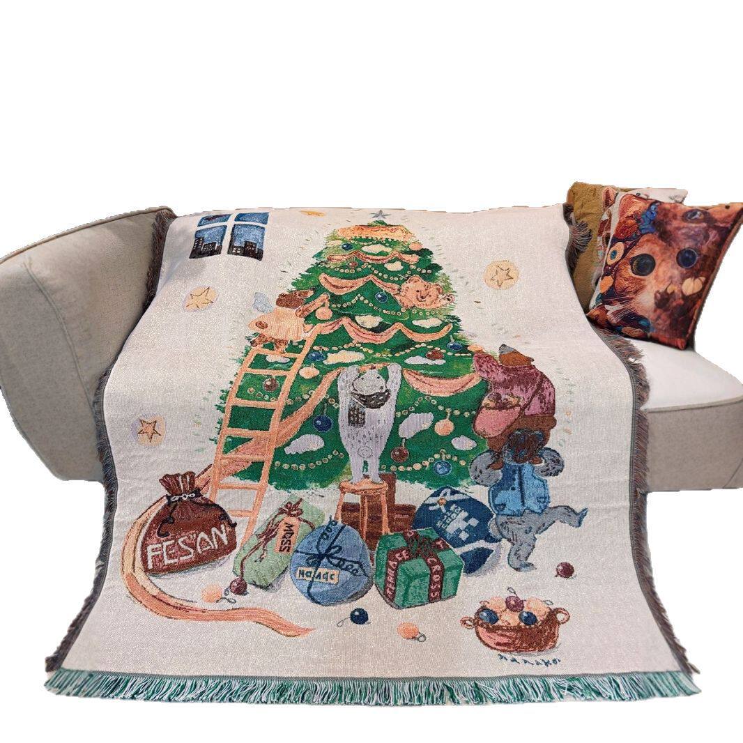 Foreign Trade Cross-Border Christmas Holiday Decorative Blanket Sofa Towel Four-Season Universal Air-Conditioning Blanket Nordic Line Blanket Sofa Blanket