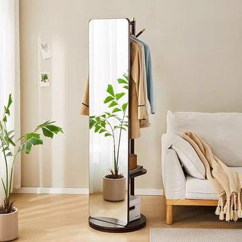 Solid Wood Full-Length Mirror, Floor-To-Ceiling Mirror, Bedroom Entrance, Mobile Fitting Mirror with Hanger, Integrated Dressing Mirror, Simple