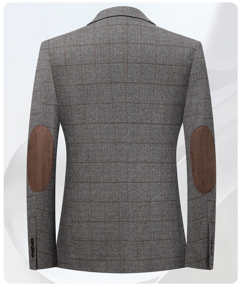 Áo blazer nam dày dặn phong cách công sở phối kẻ sọc — lưới cà phê