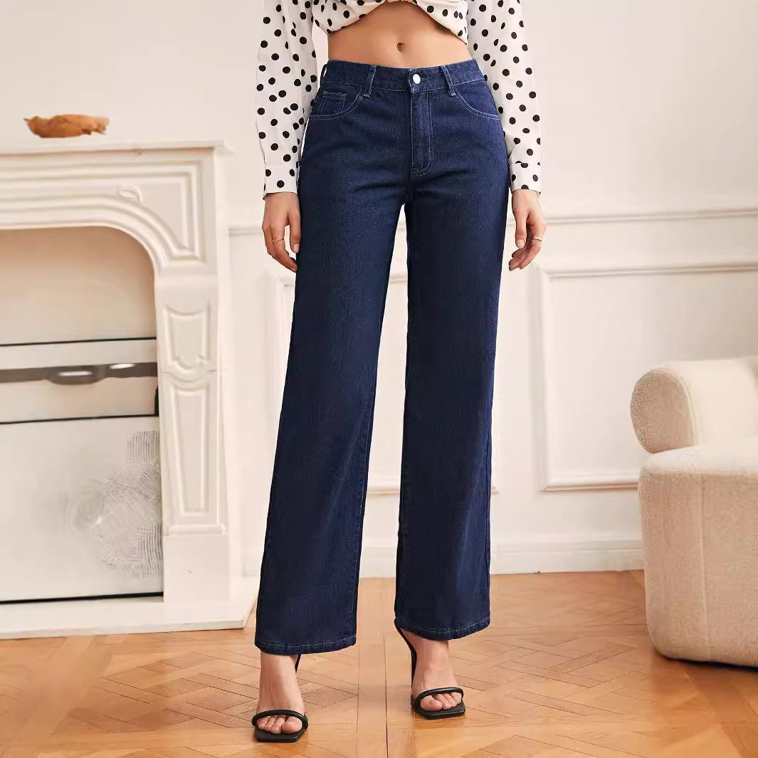 High Waisted Straight Leg Jeans Fashionable Vintage Style Casual Wear for Women Wholesale Available