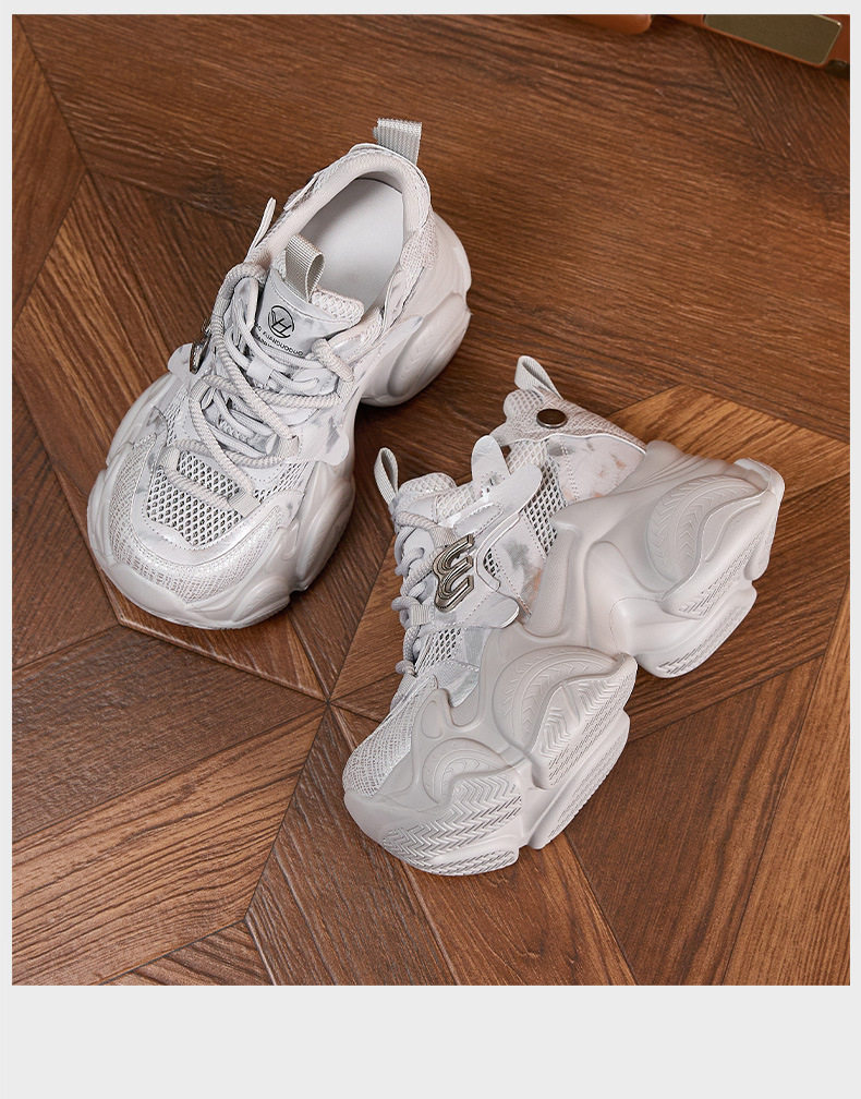 Giày sneaker nữ chunky đế dày lưới thoáng khí, gót siêu cao 8 cm — Xám, Trắng chi tiết 19