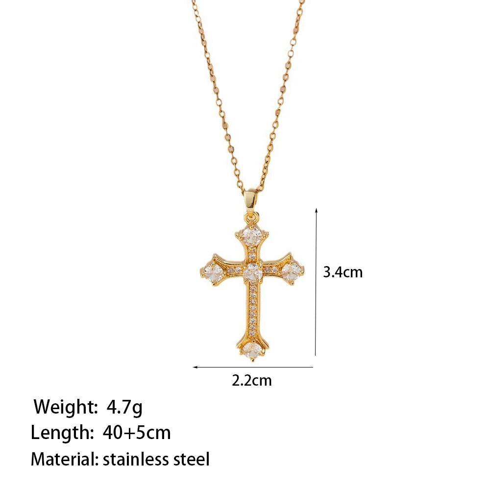Cross-border New Zircon Diamond Cross Necklace Women's Niche Light Luxury High-end All-match Fashion Simple Collarbone Chain