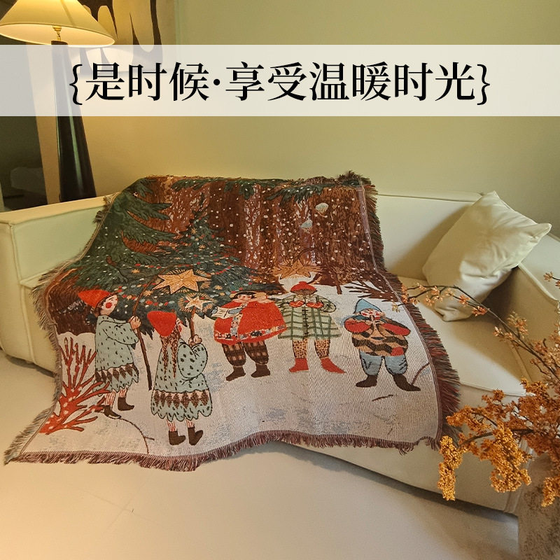 Cross-Border Amazon Christmas Line Blanket, Bay Window Mat, Dust-Proof and Stain-Resistant, Full-Cover Sofa Blanket, Suitable for All Seasons