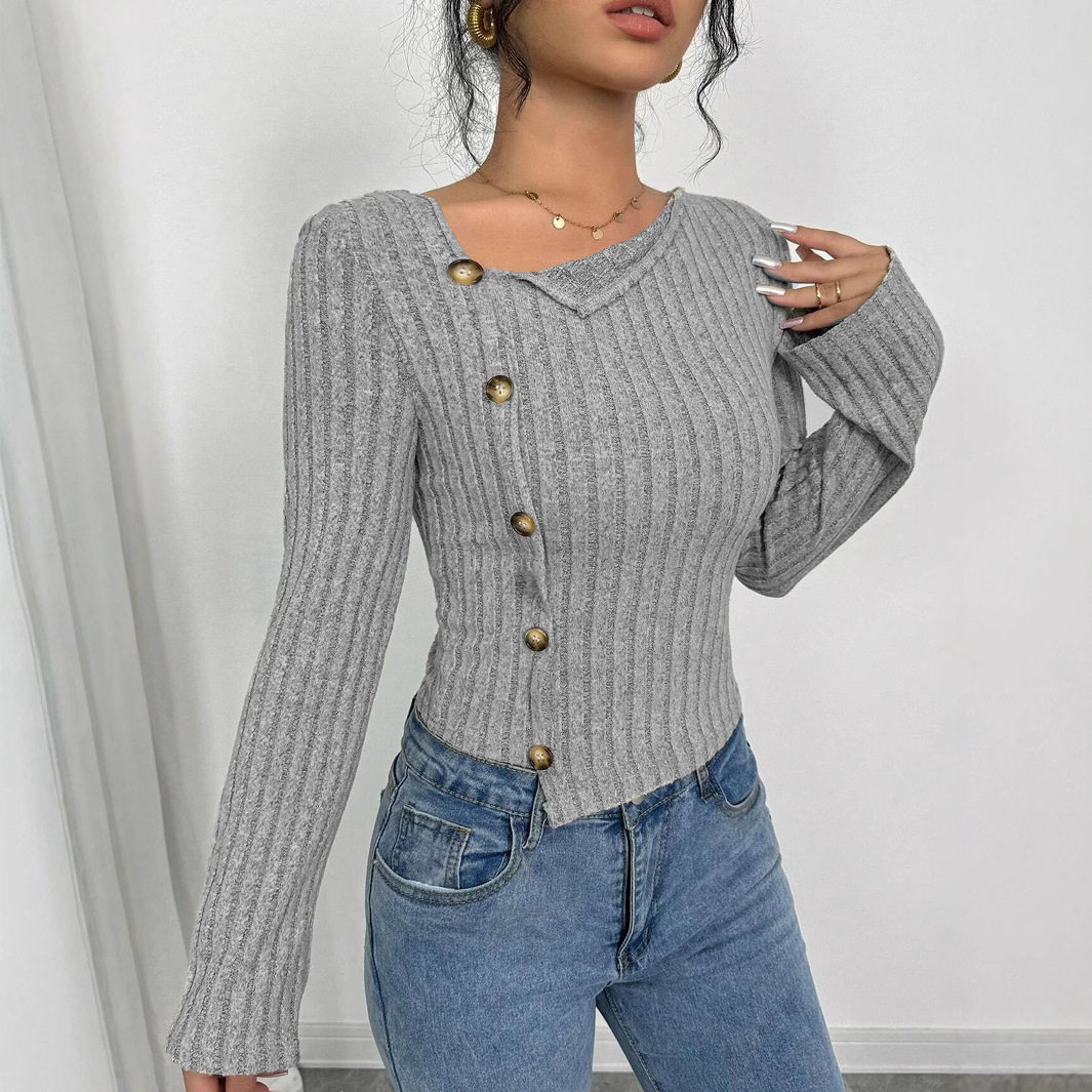Elegant Womens T Shirt Slim Fit Long Sleeve Short Length Chic Style for Spring Summer Wholesale Available