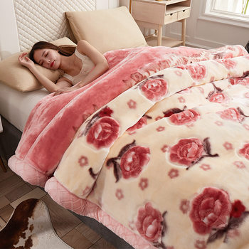 Double-Layer Thickened Winter Blanket Raschel Blanket Plus Velvet Extra Thick Wedding Gift Blanket Cover Blanket Coral Velvet