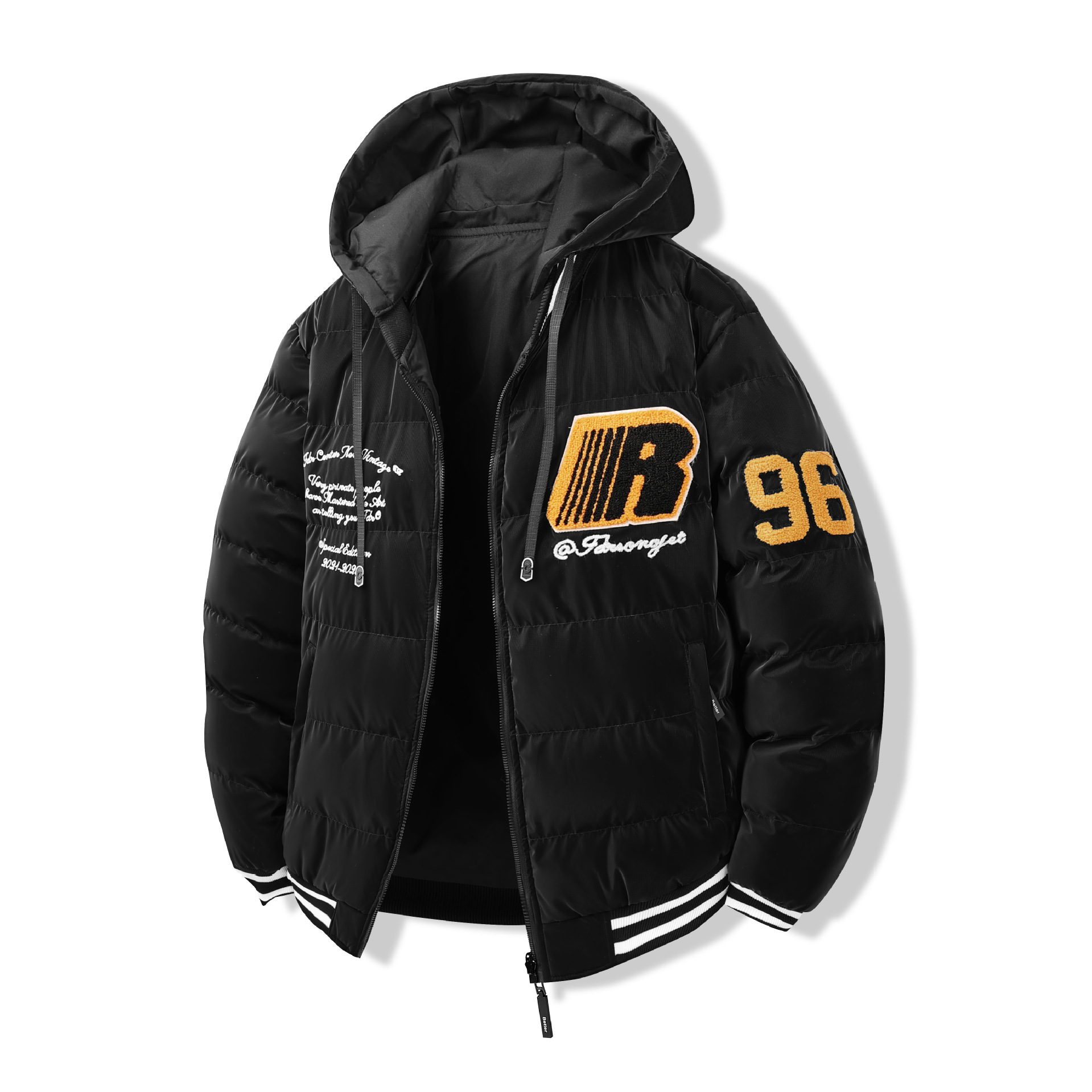 Áo Khoác Dày Nam Chất Liệu Vải Bông Mũ Liền Thêu Họa Tiết Hoa