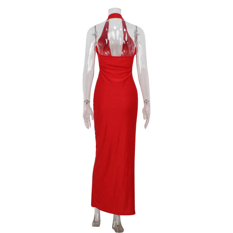 Sleeveless Deep V Neck Backless Maxi Dress High Slit Sexy Elegant Perfect for Red Carpet Events Wholesale Available