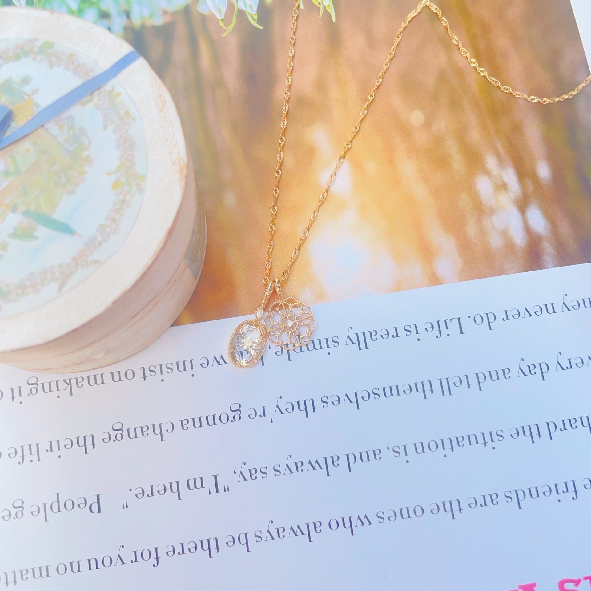 Japanese Aagete Vintage Hollow Pendant Necklace Dragon Heart Same Style Clavicle Chain 925 Sterling Silver Gold Plated Natural Crystal