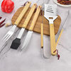 Portable Bbq Barbecue Tool Set Combination Household Outdoor Wooden Handle Fork Shovel Clip Stainless Steel Grill Set