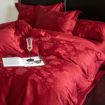 Class A 100 Light Luxury Retro Long-staple Cotton Wedding Four-piece Wedding Red High-grade Pure Cotton Wedding Room Bedding