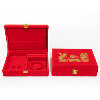 Three-Gold Jewelry Box Velvet Engagement High-End Gift Box Four-Gold Hardware Wedding Engagement Gift Gold Jewelry Storage Packaging Box