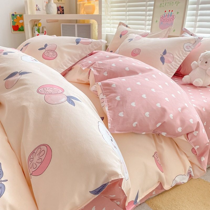 Korean Style Brushed Four-Piece Set Wholesale Small Fresh Student Dormitory Bed Sheets and Quilt Cover Three-Piece Set for All Seasons