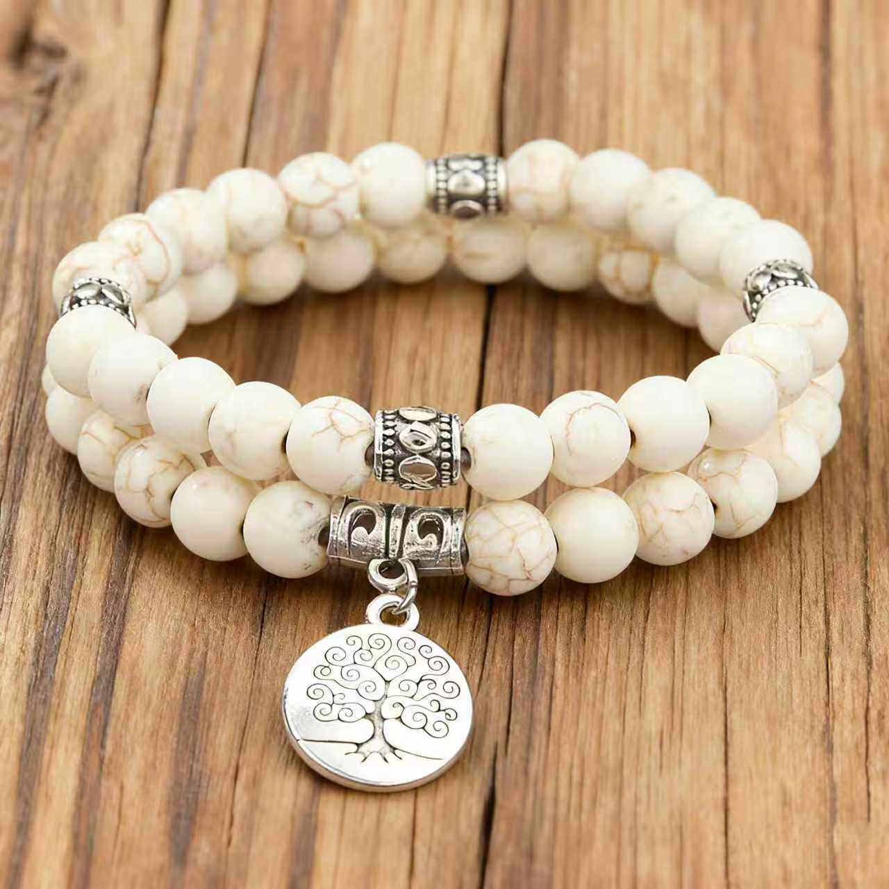 Cross-Border New Product Bohemian Style Tree of Life Zinc Alloy Multi-Layer Elastic Thread Beaded DIY 2-Piece Couple Bracelet