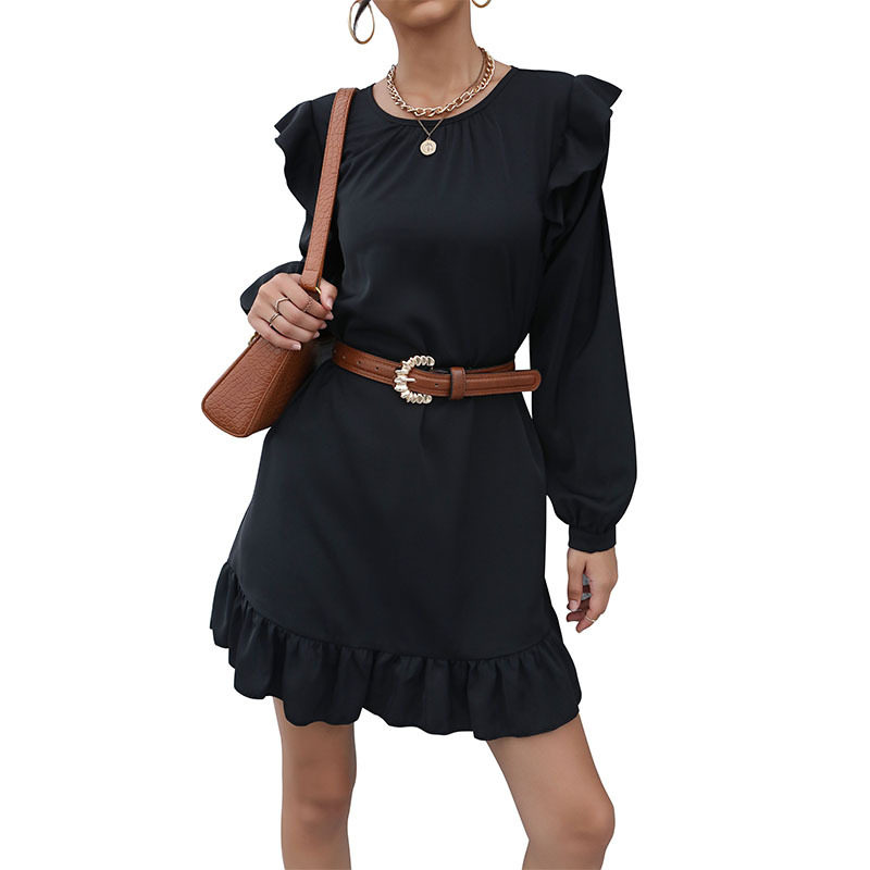 Floral Ruffle Loose Dress Elegant Autumn Style Vintage Inspired Comfortable Fit Wholesale Available