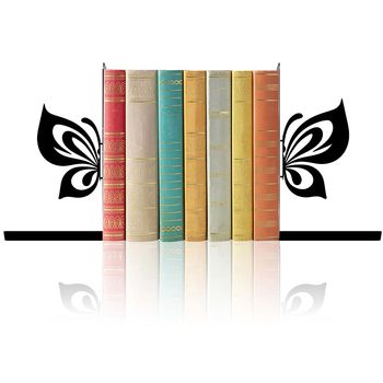 Metal Bookend L-Shaped 2-Piece Set Black Butterfly Silhouette Iron Desktop Decoration Bookend Office Storage Clip Wholesale