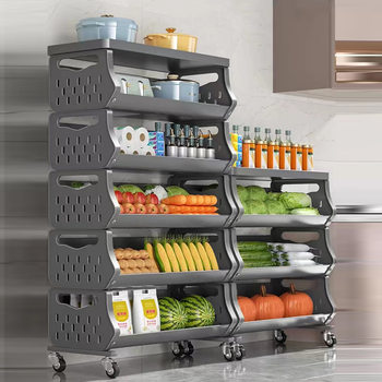 Kitchen Vegetable Basket Storage Rack Multi-layer Floor Movable Fruit and Vegetable Storage Universal Wheel Trolley