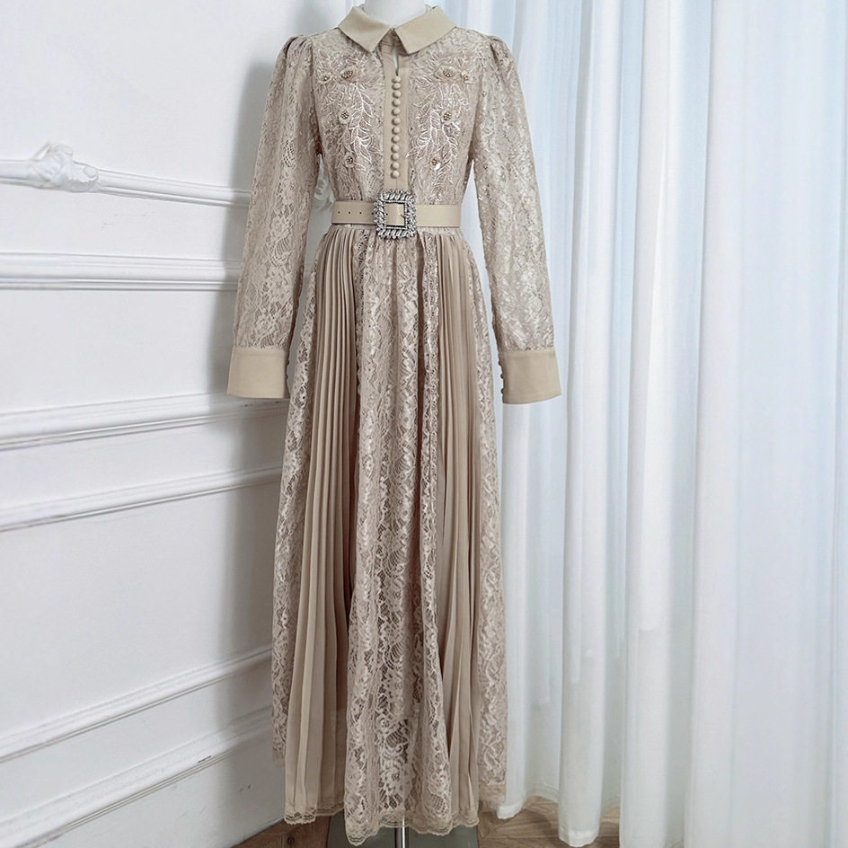 Elegant French Style Long Dress for Women High End Beaded Sequins Lace and Mesh Detailing Perfect for Formal