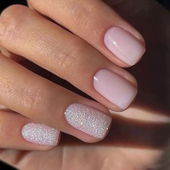 Cross-border foreign trade simple manicure wear fake nail patch French color jumping glitter gentle Press on nails