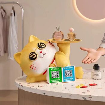 Living room entrance wine cabinet coffee table office key lucky cat two-dimensional code table decoration piggy bank storage home pendulum