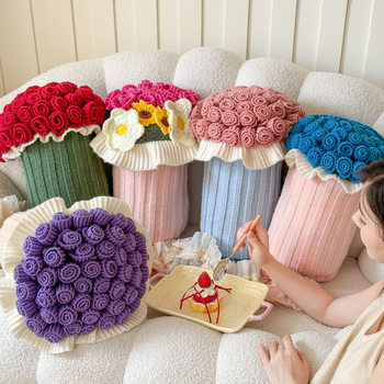 Autumn and Winter Thickeneded Velvet Multifunctional Rose Bouquet Pillow Bedroom Sofa Baby Velvet Cushion Half Knitted Blanket