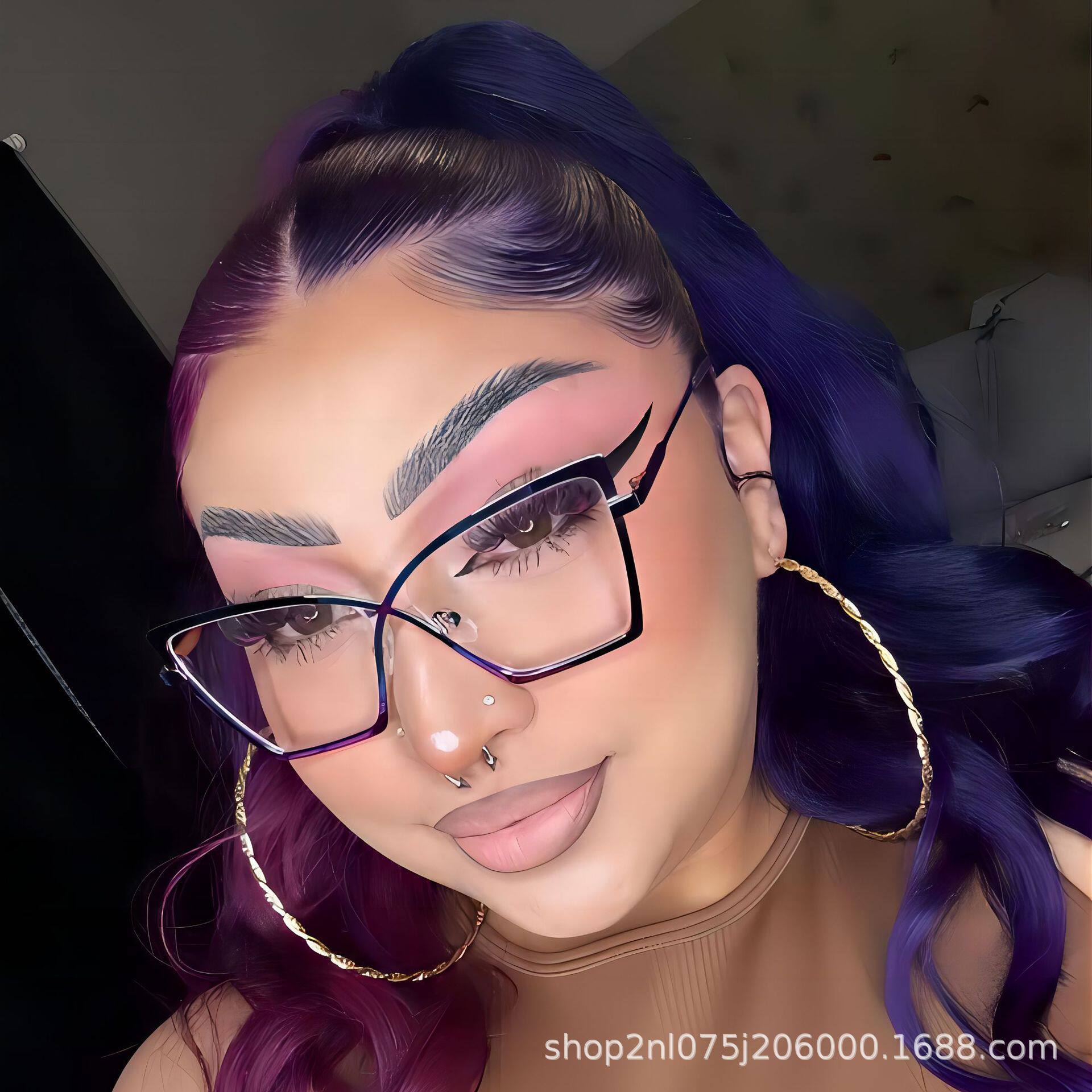 X Cross Glasses Frame Large Frame Cat Eye Metal Anti-Blue Light Flat Mirror Female Stylish Internet Celebrity European and American Fashion Glasses Frame