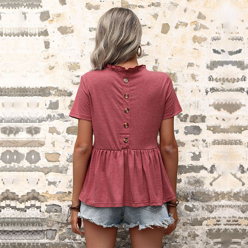 Casual V Neck Loose Fit T Shirt Summer Style Solid Color Short Sleeve Wholesale Available custom packaging