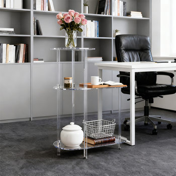 Cross-Border Acrylic Round Side Table 3-Layer Stepped Side Table Transparent Bedside Table Small Bedside Table Decorative Corner Table