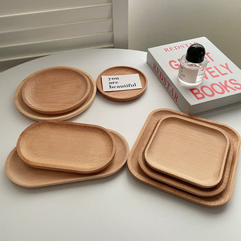 Daifa ins Style Wooden Tray Round Wooden Japanese Style Oval Beech Small Wooden Tray Milk Snack Swing Tray