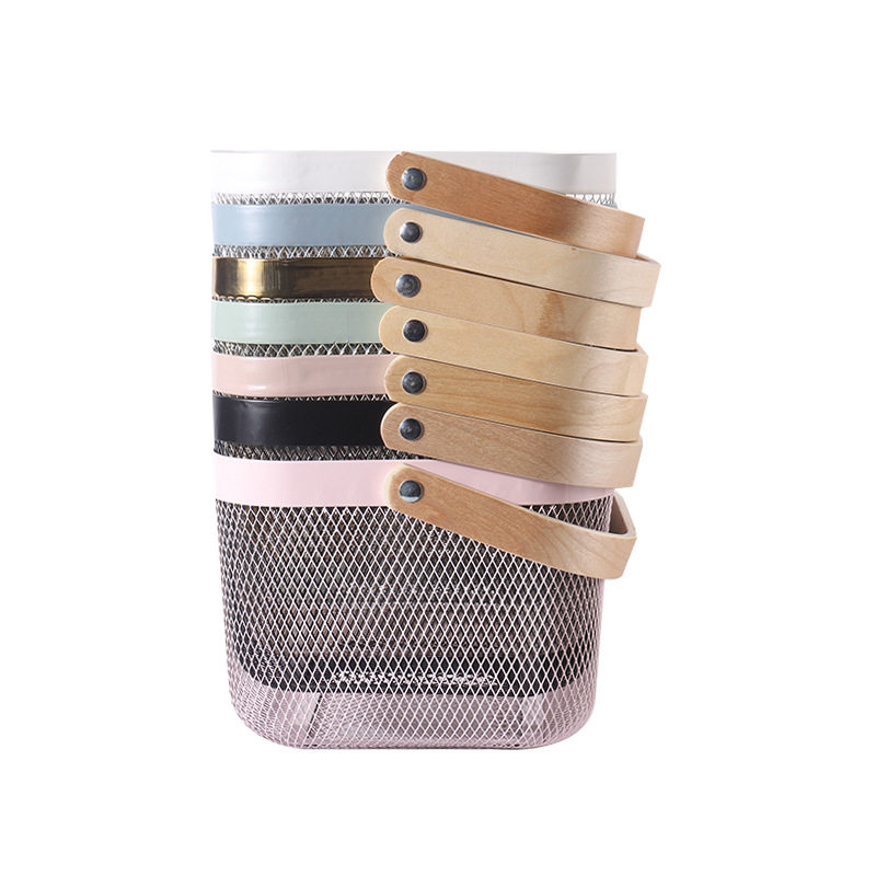 Factory Direct Sales Nordic Iron Cut Out Storage Basket Wooden Handle Satchel Fruit Basket Household Storage Vegetable Drain Basket