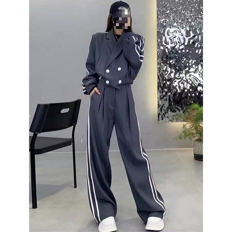 Two-Stripe Suit Women 2025 Autumn and Winter New Thickened Blazer High-Waisted Slimming Wide-Leg Pants Two-Piece Set