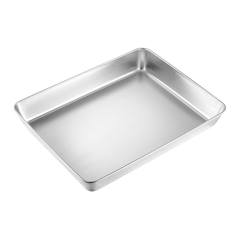 Stainless Steel Tiramisu Plate Flats Bottom Square Plate Rectangular Thickeneded Box with Lid Cake Baking Baking Pan Dish Plate