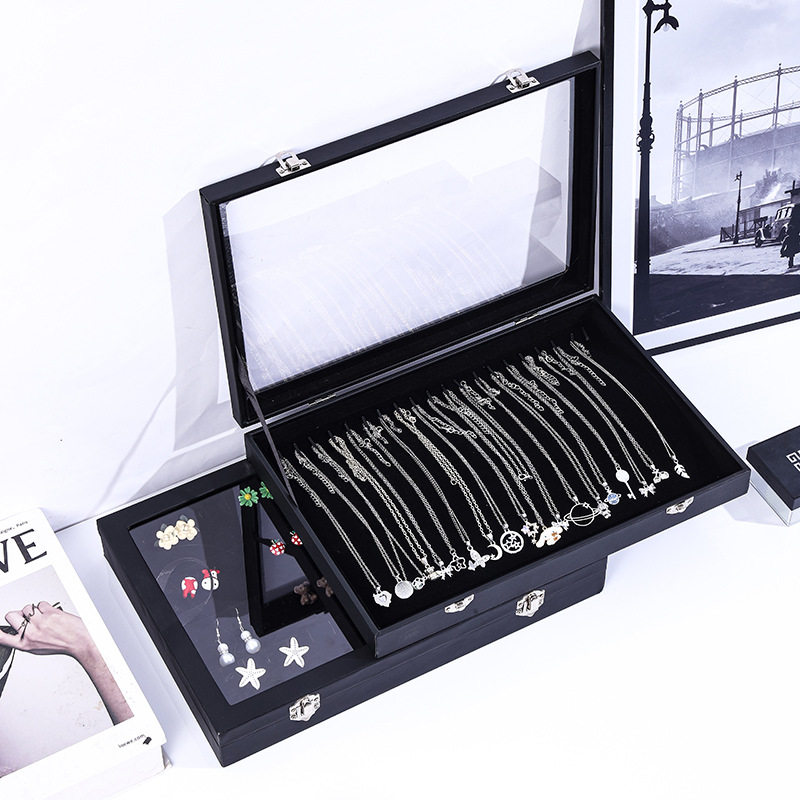 Large Black Leather Jewelry Box Jewelry Box Storage Box Jewelry Transparent Jewelry Box Display Box Necklace Box Ready for Sale