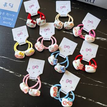 Pink and Blue Kt Cat Hair Band Cartoon Sweet Hair Tie Baby Ball Head High Elastic Rubber Band Thumb Hair Band Hair Rope