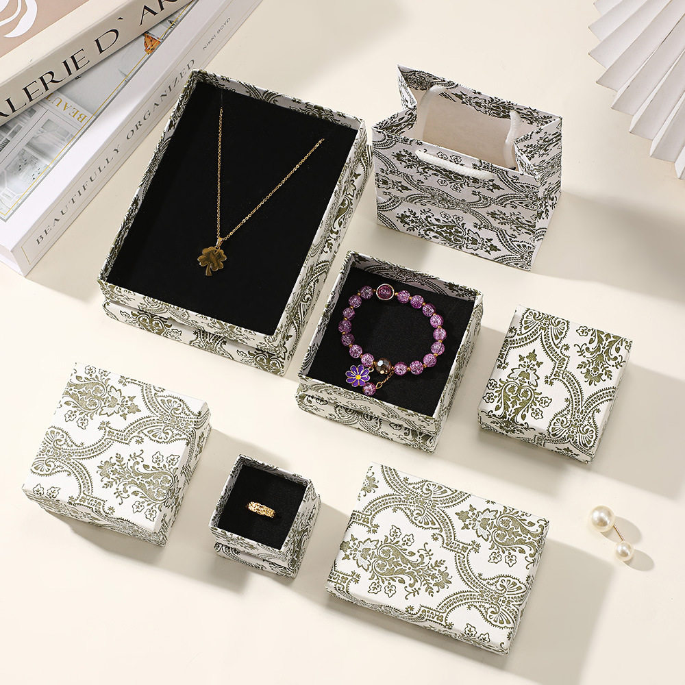 French-Style Printed Jewelry Packaging Box with Bow, Gift Box, Scarf Box, Vintage Necklace, Ring, Jewelry Packaging Box