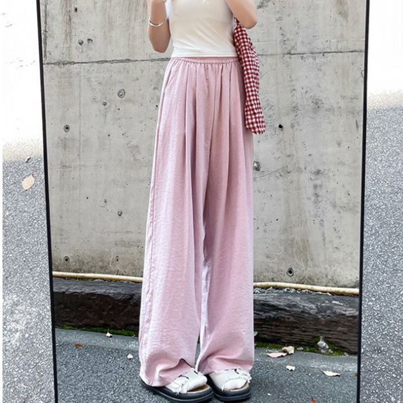 Summer Loose Fit Wide Leg Trousers Lightweight Acetate Fabric High Waisted Casual Style Perfect for Everyday Wear