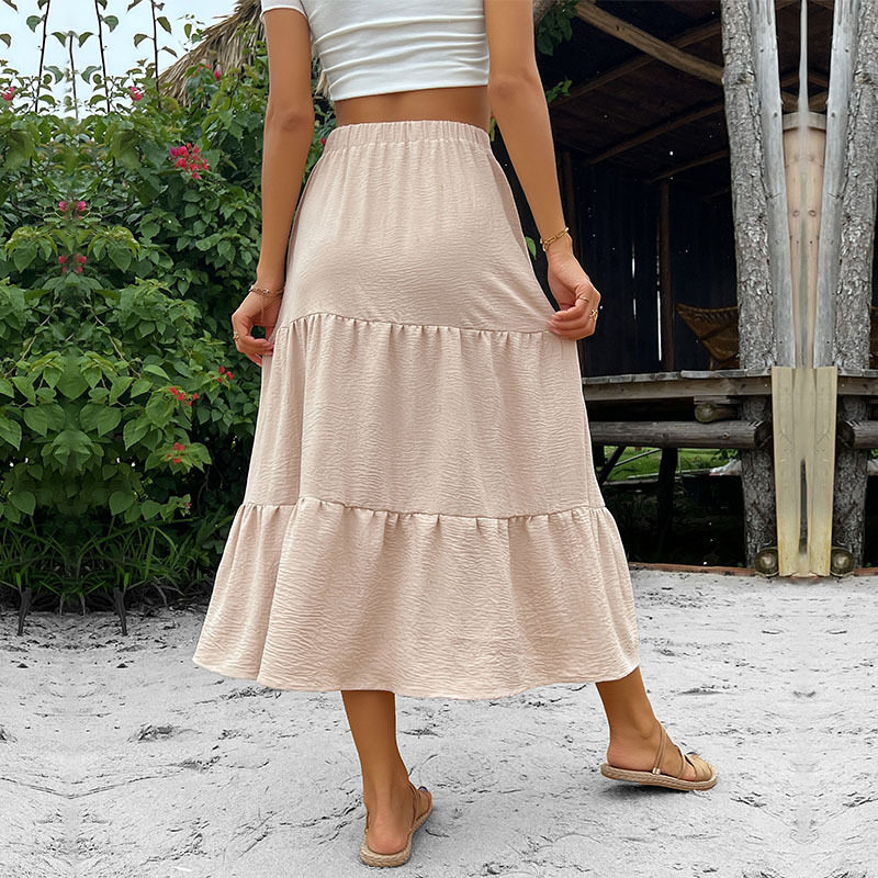 Casual Midi Skirt for Women Solid Color Comfortable Fit Versatile Style Perfect for Autumn Wear Wholesale Available