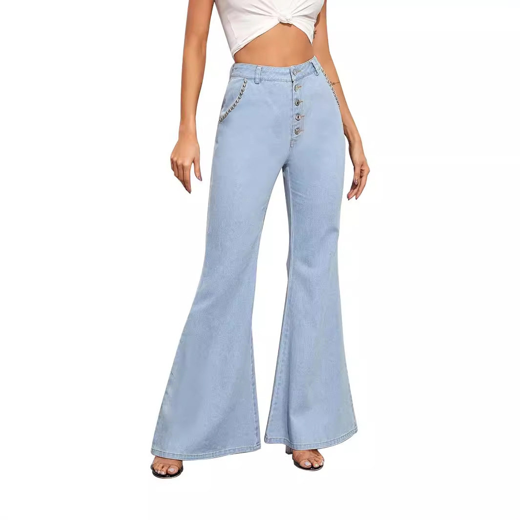 Wide Leg Denim Trousers Versatile Flared Design Comfortable Fit High Quality Fabric Casual Wear Ready to Ship