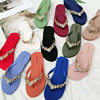 New Rhinestone Flip-Flops Women's Summer Flat Sandals and Slippers Rhinestone Chain Beach Slippers Wedge Heel Outer Wear Clip Slippers