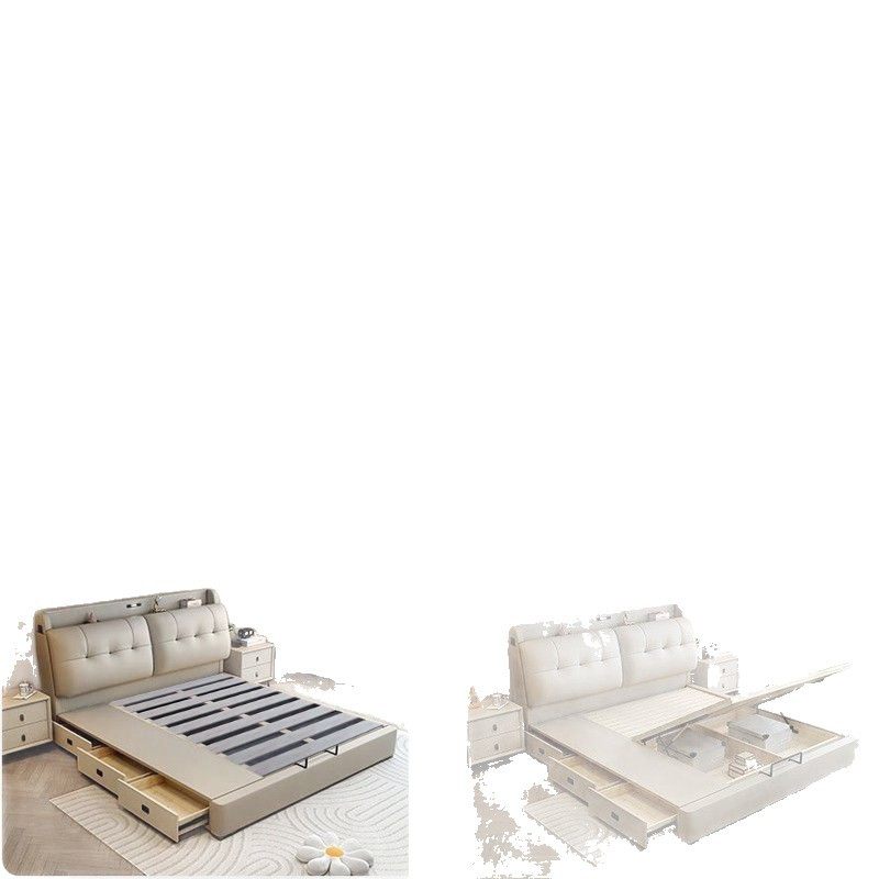 Modern Minimalist Master Bedroom Bed with Drawers, Home Double Bed, Multifunctional Storage Wedding Bed, Soft Leather Art Bed