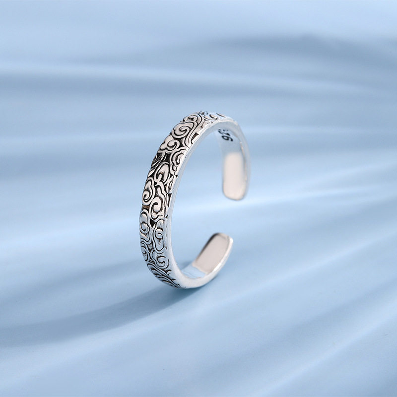 Creative Auspicious Cloud Pattern Ring, Chinese Style, Versatile Electroplated 925 Silver Vintage Cloud Ring for Men and Women, Wholesale