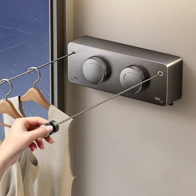 Clothesline non-perforated non-slip retractable tightening stainless steel drying line indoor balcony wall hanging clothes rack