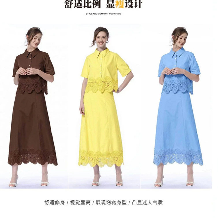 Elegant Two Piece Set Fashionable Lace Design Breathable Fabric Slim Fit Summer Occasion Wear Wholesale Available