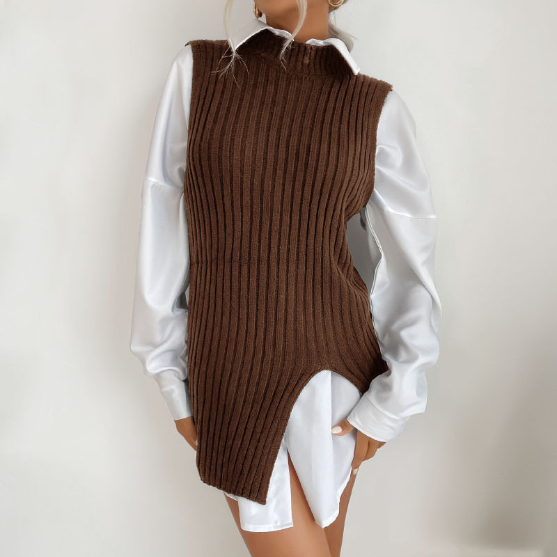 Sleeveless Long Knit Vest Solid Color Side Slit Autumn Fashion Womens Casual Wear Wholesale Available
